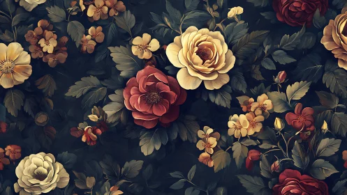 Dark background floral arrangement with layered roses