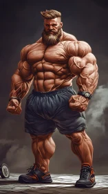 Hyperdefined muscular giant in stylized digital rendering.