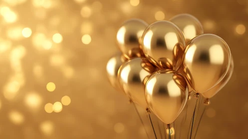 Golden Balloons Floating in Warm Bokeh Light Display