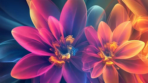 Luminous Gradient Blooms Against Neon Dark Background.