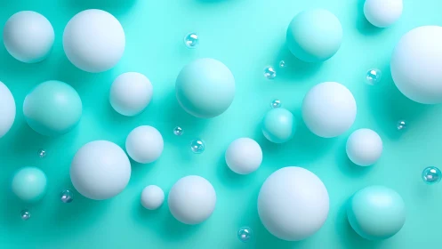 Floating mint bubbles drifting through a calm turquoise sky.