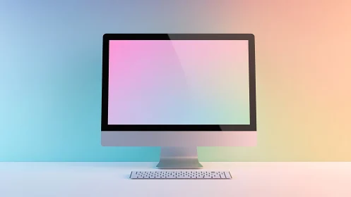 Minimal desktop monitor stands before soft gradient backdrop