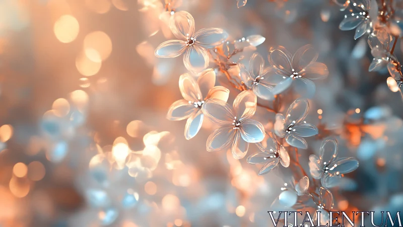 Crystalline Floral Forms Against Ethereal Bokeh Backdrop.