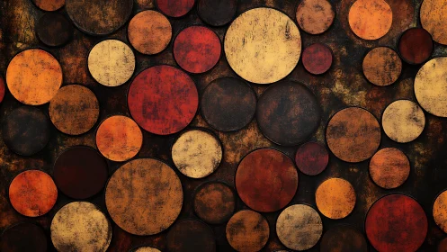 Vintage Abstract Circles Wall Art in Warm Rustic Colors.