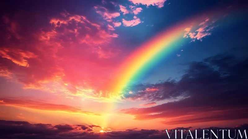 Spectral arc across chromatic sunset cloud architecture.