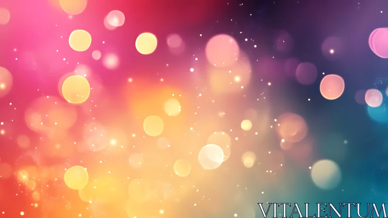 Defocused bokeh spheres drift across a multicolor gradient field