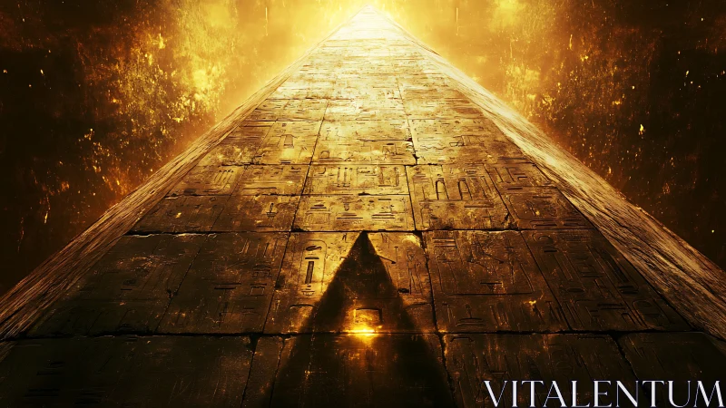 Massive glowing pyramid corridor leading into bright light.