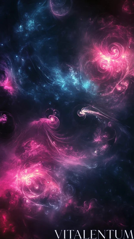 Fractal nebula swirls in magenta and cyan interstellar void