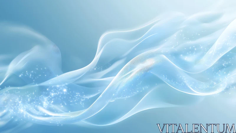 Ethereal Blue Abstract Waves with Sparkling Light Effects.