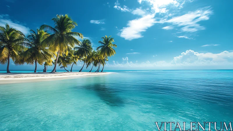 Tropical Island Paradise with Palm Trees and Turquoise Waters.
