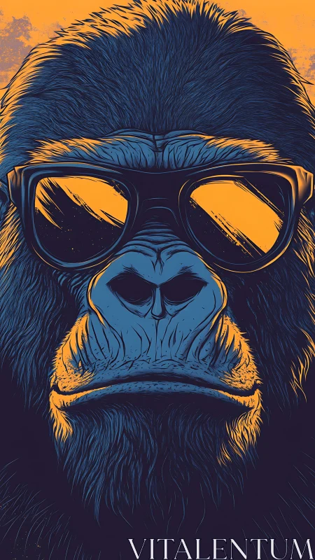 Stylized gorilla portrait with neon sunglasses glow.