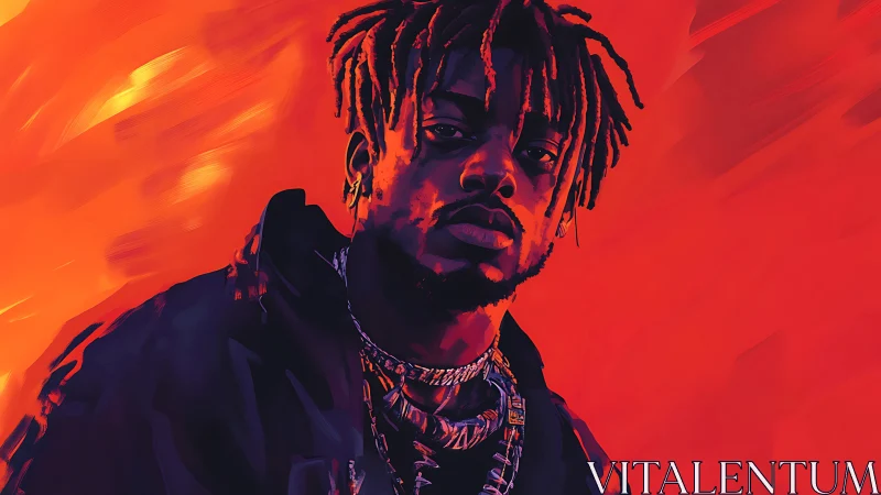 Brooding portrait of man in neon red digital chiaroscuro.