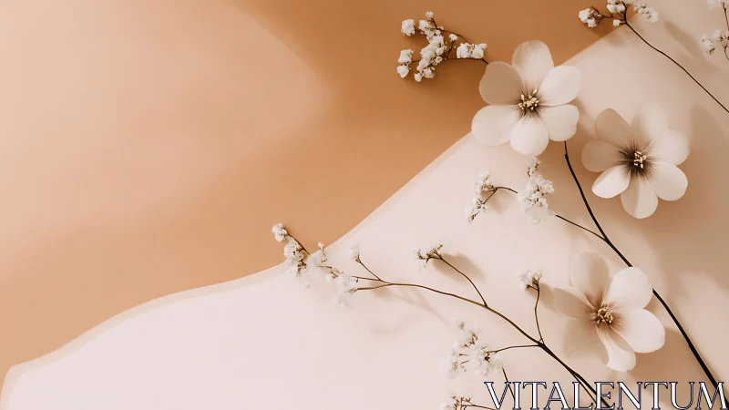 Minimalist Botanical Arrangement: Delicate Florals on Neutral Gradient.