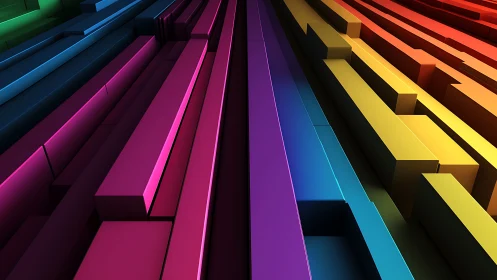 3D volumetric rainbow bars in deep perspective abstraction.