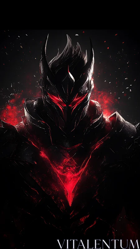 Shadowed dark knight burns with intense crimson power