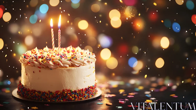 Festive Birthday Cake with Glowing Candles and Sparkle