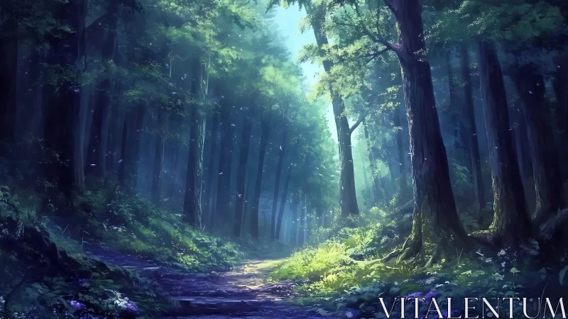 Luminous Cathedral: Ancient Forest Pathway Bathed in Ethereal Light.
