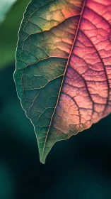 Macro photograph shows a single leaf with multicolor surface