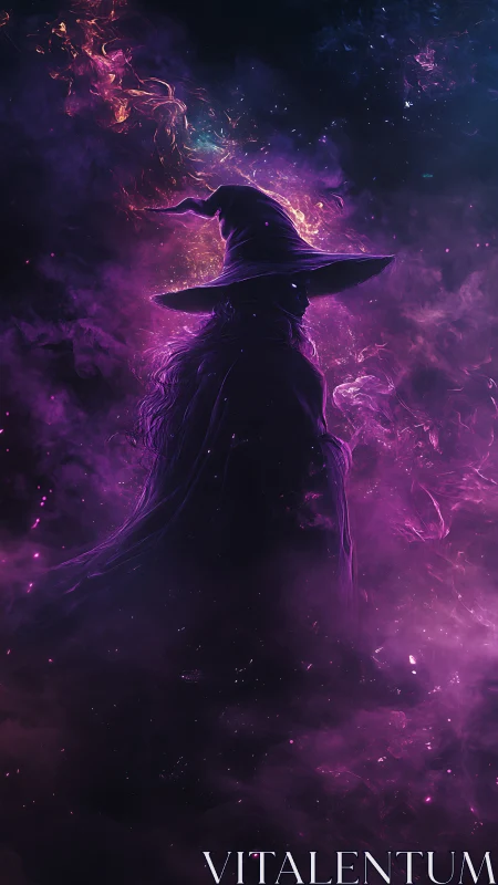 Midnight sorcerer rises within swirling violet stardust