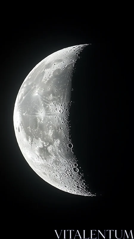 High-contrast lunar crescent with detailed crater relief.