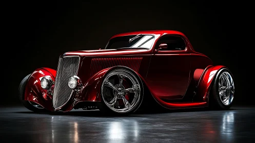 Candy-apple hot rod prowls the spotlight in mirror-bright chrome