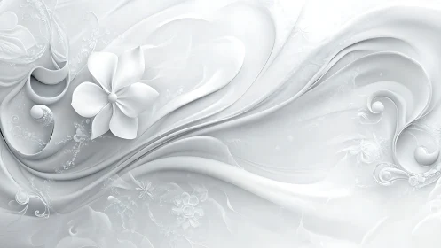 White floral relief with flowing abstract swirls and folds.