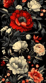 Dramatic botanical florals blooming against rich black backdrop