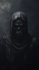 Midnight reaper in slick leather hood stalks the smoke.