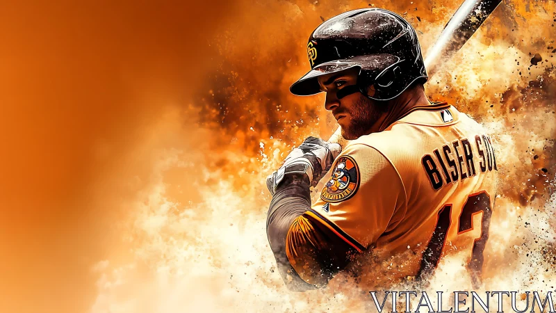 Dynamic digital portrait of a batter amid explosive color field