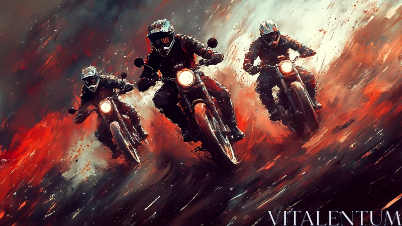 Triple storm riders carve firelit trails through chaos.