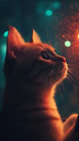 Cinematic feline portrait renders warm bokeh-lit profile study