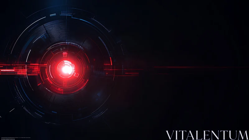 Crimson cyber core flares inside a shadowed digital void.