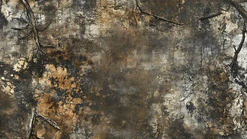 Textured earthen wall with cracked pigment and dry branches.