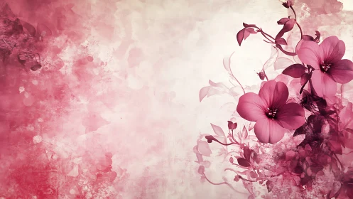Pink floral composition with watercolor texture.