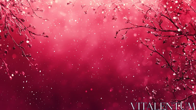 Crimson snowfall kissing delicate winter branches softly.