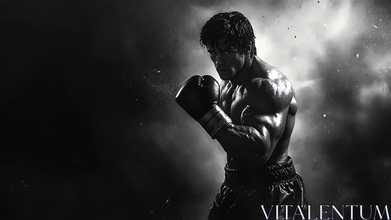 Silhouette of Pugilistic Power: Boxer Channels Intensity Through Leather Gloves
