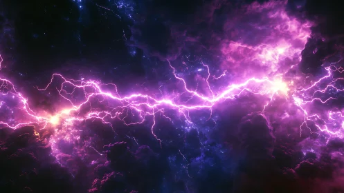 Electric violet lightning splitting dark cosmic clouds.