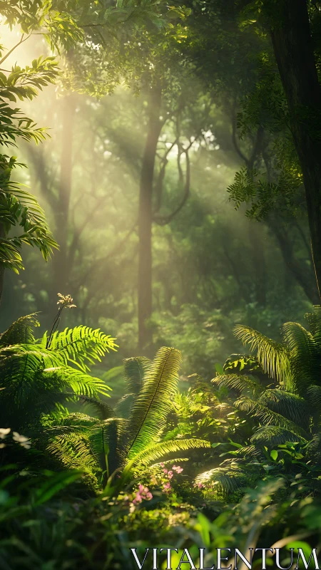 Enchanted Forest Glow Where Sunlight Dances Through Ancient Trees