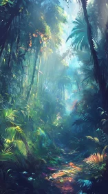 Enchanted Jungle Canyon: Radiant Light Through Ancient Forest.