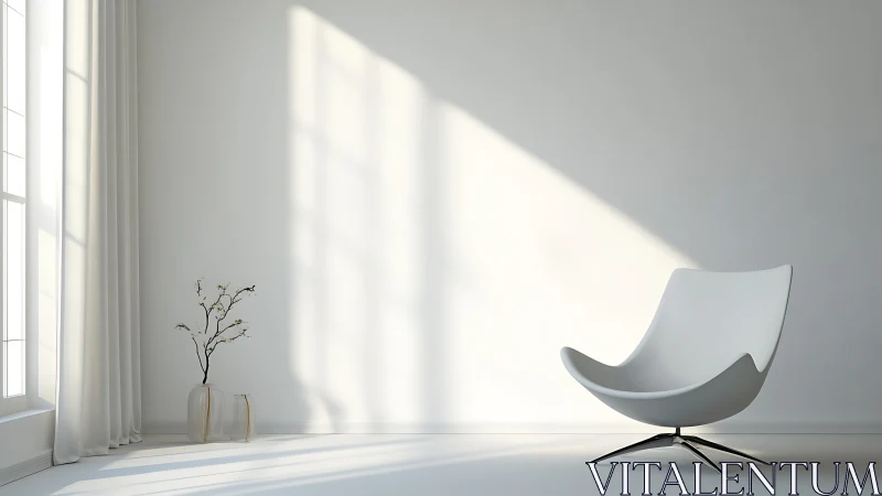 Minimalist white room with modern lounge chair and light.