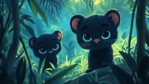 Two Black Panthers in Dense Forest Environment