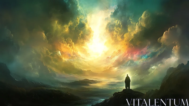 Figure observes luminous cloud formation over coastal valley