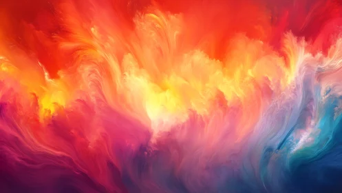 Radiant nebula waves explode in molten sunrise color field.