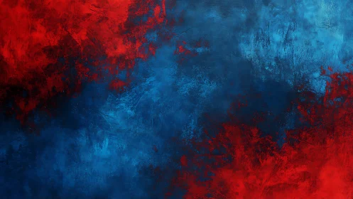 Textured red and blue abstract field with painterly gradients.