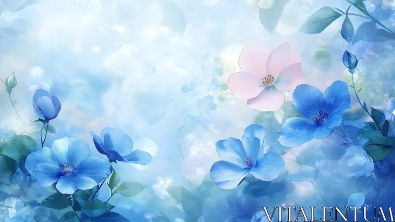 Translucent Botanical Composition with Soft-Focus Petals and Luminous Atmospheric Rendering