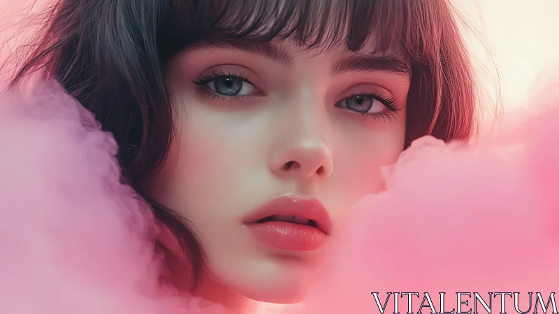 Soft gaze in pastel clouds and cotton-candy daydreams.