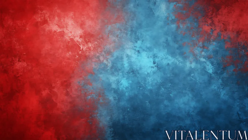 Red and blue textured abstract field suggests vivid contrast.