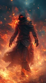 Pyroclastic wraith in hooded tactical leathers, flame-wreathed.