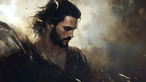 Brooding male portrait in loose painterly digital style.