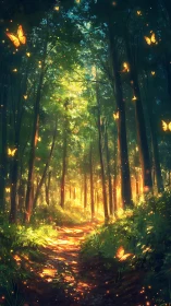 Enchanted Forest Path Glowing with Magical Light.